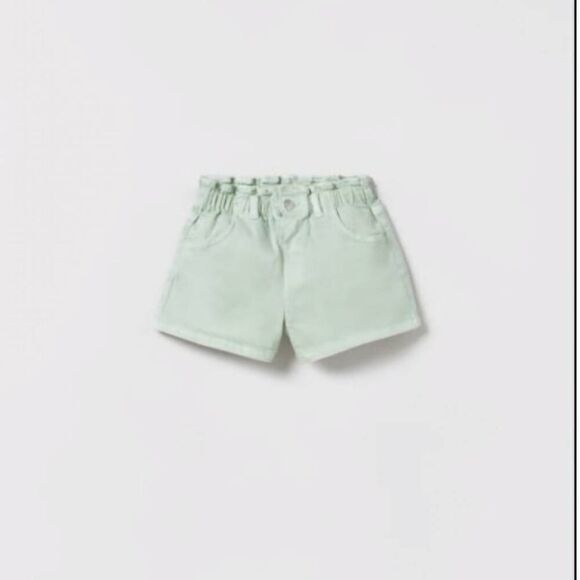 Zara 4-5 year girls high rise paperbag pastel mint green jean shorts - Picture 1 of 5